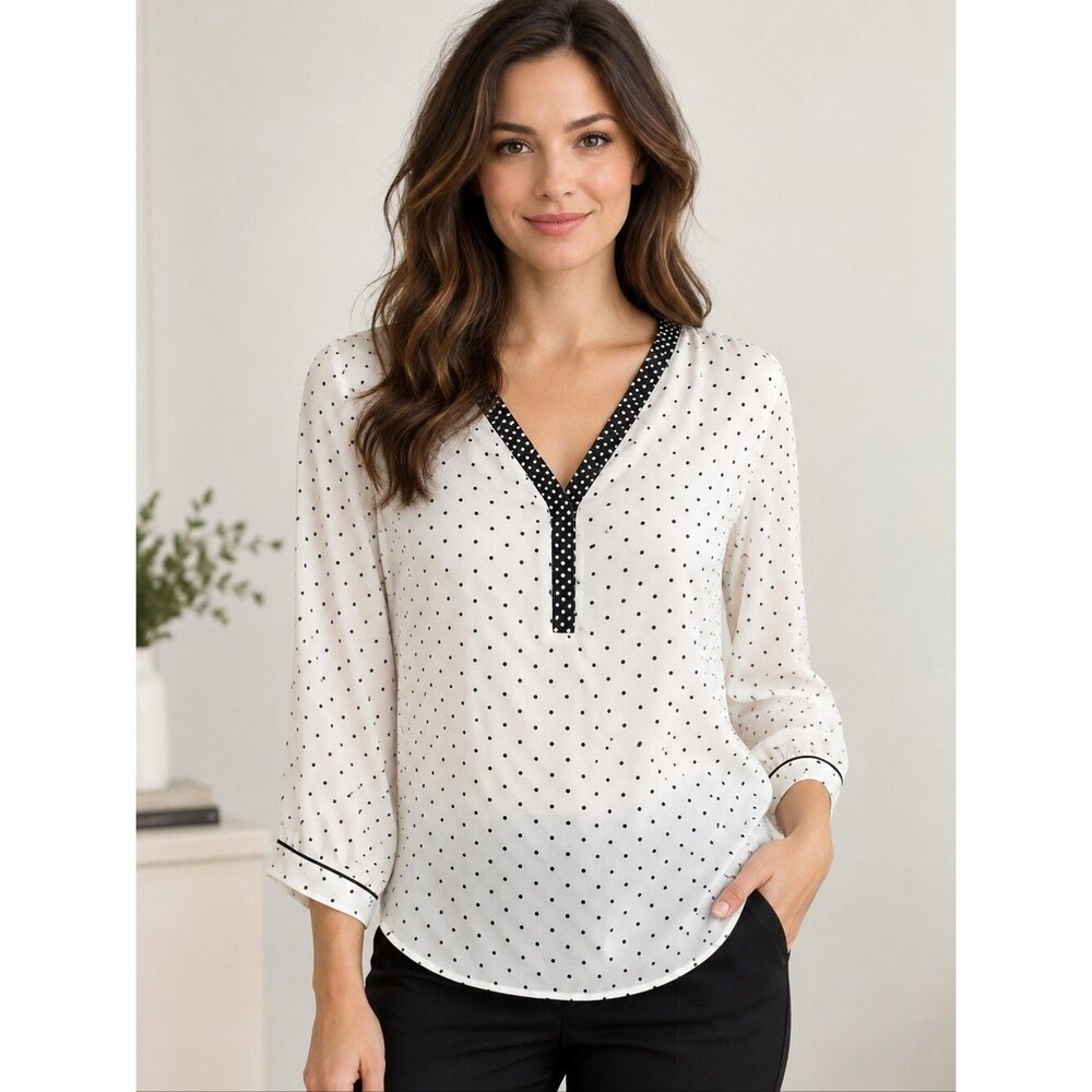 EUC The Limited Women's polka dots silky-smooth long sleeve blouse top shirt